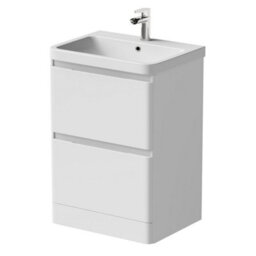 Aveli 600mm Vanity Unit & Basin Set Cloakroom Base Cabinet Two Drawers Bathroom Storage Gloss White - thumbnail 5