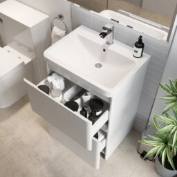 Aveli 600mm Vanity Unit & Basin Set Cloakroom Base Cabinet Two Drawers Bathroom Storage Gloss White - thumbnail 3