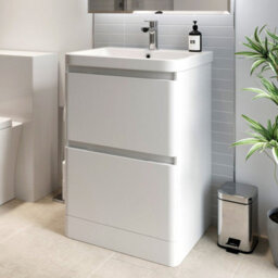 Aveli 600mm Vanity Unit & Basin Set Cloakroom Base Cabinet Two Drawers Bathroom Storage Gloss White - thumbnail 2