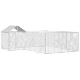 Walplus Outdoor Dog Kennel With Roof Silver 6X6X2.5 M Galvanised Steel - thumbnail 3