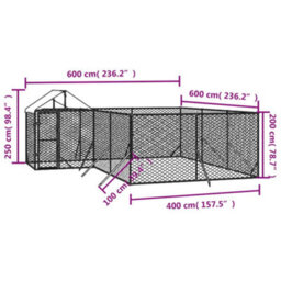Walplus Outdoor Dog Kennel With Roof Silver 6X6X2.5 M Galvanised Steel - thumbnail 4