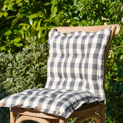 Dibor Set Of 2 Grey Gingham Summer Outdoor Garden Chair Seat Pad Cushions - image 1