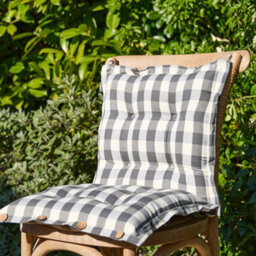 Dibor Set Of 2 Grey Gingham Summer Outdoor Garden Chair Seat Pad Cushions L40Cm X W40Cm