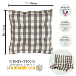 Dibor Set Of 2 Grey Gingham Summer Outdoor Garden Chair Seat Pad Cushions - thumbnail 5