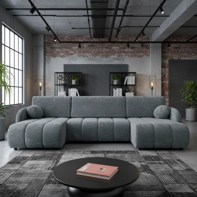 Zara Universal Corner Sofa Bed With Storage Loose Back Cushions Chipboard Frame Wooden Slats 318X160X88Cm Dark Grey - image 1