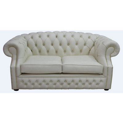 Chesterfield 2 Seater Cottonseed Cream Leather Sofa Bespoke In Buckingham Style - image 1