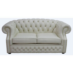Chesterfield 2 Seater Cottonseed Cream Leather Sofa Bespoke In Buckingham Style - thumbnail 1