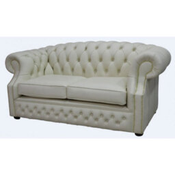 Chesterfield 2 Seater Cottonseed Cream Leather Sofa Bespoke In Buckingham Style - thumbnail 3