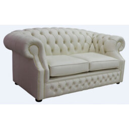 Chesterfield 2 Seater Cottonseed Cream Leather Sofa Bespoke In Buckingham Style - thumbnail 5