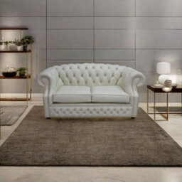 Chesterfield 2 Seater Cottonseed Cream Leather Sofa Bespoke In Buckingham Style - thumbnail 4