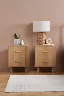 Pair Of 2 Drawer Oak Wooden Fluted Bedside Axel Birlea - image 1