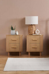 Pair Of 2 Drawer Oak Wooden Fluted Bedside Axel Birlea - thumbnail 1