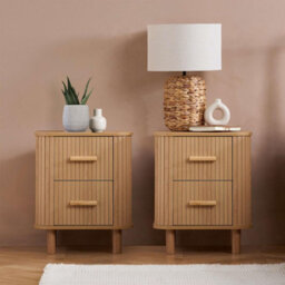 Pair Of 2 Drawer Oak Wooden Fluted Bedside Axel Birlea - thumbnail 5