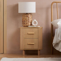 Pair Of 2 Drawer Oak Wooden Fluted Bedside Axel Birlea - thumbnail 6