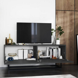 Heze Furniture Enjoy Minimalist Freestanding Tv Unit With Metal Base 120Cm - Graphite - thumbnail 3