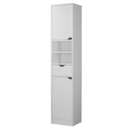 White Slimline Bathroom Tallboy Free Standing Cabinet Tall Storage Cupboard - thumbnail 1