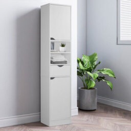 White Slimline Bathroom Tallboy Free Standing Cabinet Tall Storage Cupboard - thumbnail 4