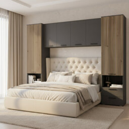 Amos Mann Furniture Milano Grey And Slatted Rustic Oak Effect Overbed Storage Unit With Wardrobes - thumbnail 6