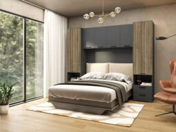 Amos Mann Furniture Milano Grey And Slatted Rustic Oak Effect Overbed Storage Unit With Wardrobes - thumbnail 2