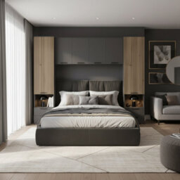Amos Mann Furniture Milano Grey And Slatted Rustic Oak Effect Overbed Storage Unit With Wardrobes - thumbnail 5