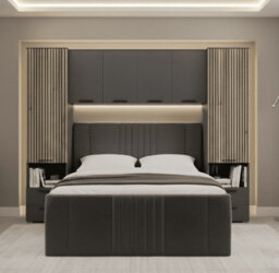 Amos Mann Furniture Milano Grey And Slatted Rustic Oak Effect Overbed Storage Unit With Wardrobes