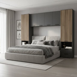 Amos Mann Furniture Milano Grey And Slatted Rustic Oak Effect Overbed Storage Unit With Wardrobes - thumbnail 7
