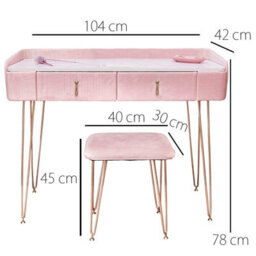 CARME Home Tokyo Glow Ballerina Pink Velvet Dressing Table With Velvet Stool - thumbnail 4
