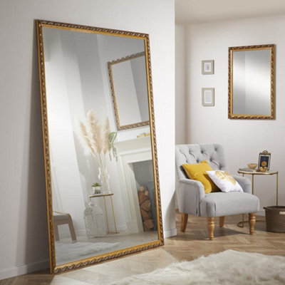 The Online Mirror Shop Leaner Mirror Harlington Antique Rectangular Shape With Gold Frame- H 205Cm X W 140Cm For Hanging In Bedroom Or Living Room - image 1