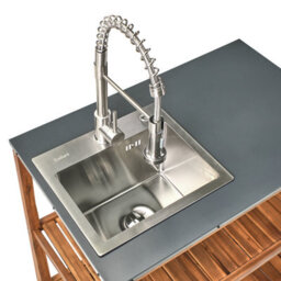 Beliani Outdoor Kitchen Island With Sink Brucoli Acacia Wood Brown/ Silver - thumbnail 7