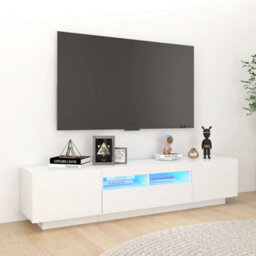 Berkfield Tv Cabinet With Led Lights White 180X35X40 Cm