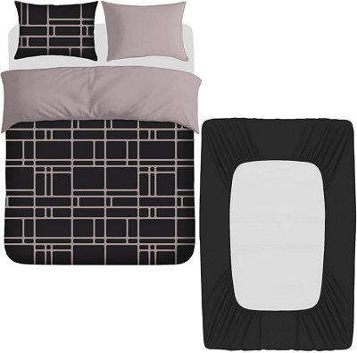 Pamposh 4 Pcs Super King Size Duvet Cover Sets With Matching Black Superking Size Fitted Sheets Premium Microfibre Reversible - image 1