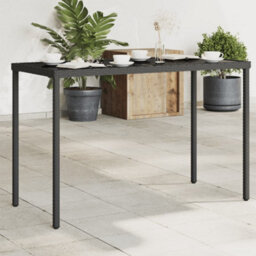 Walplus Garden Table With Glass Top Black 115X54X74 Cm Poly Rattan - thumbnail 1