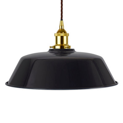 Navy Blue Chancery Painted Dome Pendant Light With Gold Lamp Holder And Brown Twisted Cable - Se Home - image 1