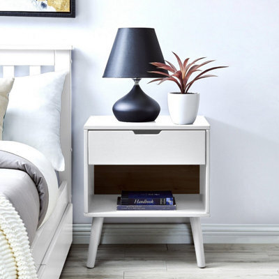 Furniturebox Alma White Matte Painted Wooden Bedside Table With Single Drawer And Storage Space - image 1