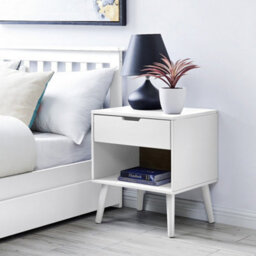 Furniturebox Alma White Matte Painted Wooden Bedside Table With Single Drawer And Storage Space - thumbnail 2