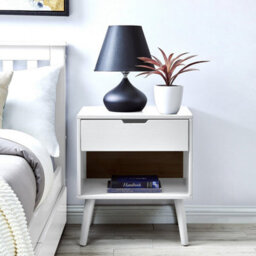Furniturebox Alma White Matte Painted Wooden Bedside Table With Single Drawer And Storage Space - thumbnail 1