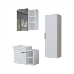 Roomart Likya Wall Mounted Bathroom Set With 72Cm Vanity Unit And Basin, Mirror Cabinet And Tall Storage Cupboard, White - thumbnail 5