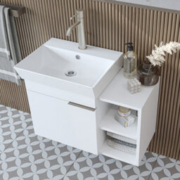 Roomart Likya Wall Mounted Bathroom Set With 72Cm Vanity Unit And Basin, Mirror Cabinet And Tall Storage Cupboard, White - thumbnail 4