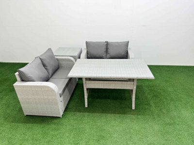 Fimous 4 Seater Outdoor Love Sofa Set Rattan Garden Furniture Set Rectangular Dining Table Side Table Light Grey - image 1