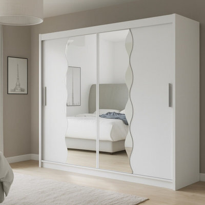 Bega X180 Wardrobe 180Cm With Sliding Doors Mirro Hanging Rail Shelves Modern Bedroom Storage White - image 1