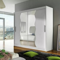 Bega X180 Wardrobe 180Cm With Sliding Doors Mirro Hanging Rail Shelves Modern Bedroom Storage White - thumbnail 2