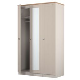 Santander Ready Assembled Traditional Matt Beige & Oak Effect Tall Triple Wardrobe With 1 Mirror Door (H)1970mm (W)1110mm (D)530mm - thumbnail 3