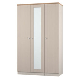 Santander Ready Assembled Traditional Matt Beige & Oak Effect Tall Triple Wardrobe With 1 Mirror Door (H)1970mm (W)1110mm (D)530mm - thumbnail 1