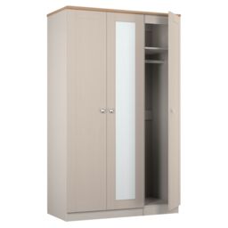 Santander Ready Assembled Traditional Matt Beige & Oak Effect Tall Triple Wardrobe With 1 Mirror Door (H)1970mm (W)1110mm (D)530mm - thumbnail 4