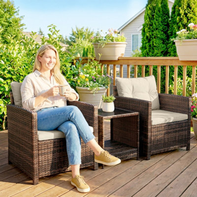 Outsunny Rattan Garden Furniture Bistro Set With Cushion, Mixed Brown - image 1