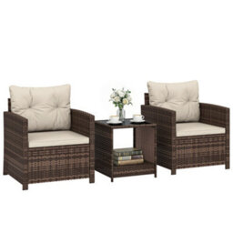 Outsunny Rattan Garden Furniture Bistro Set With Cushion, Mixed Brown - thumbnail 2