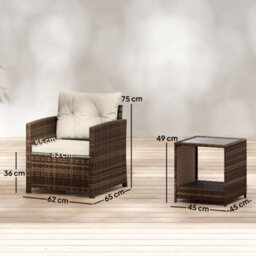 Outsunny Rattan Garden Furniture Bistro Set With Cushion, Mixed Brown - thumbnail 3