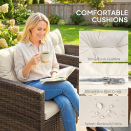 Outsunny Rattan Garden Furniture Bistro Set With Cushion, Mixed Brown - thumbnail 6