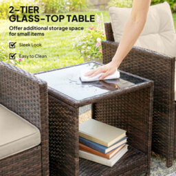 Outsunny Rattan Garden Furniture Bistro Set With Cushion, Mixed Brown - thumbnail 7