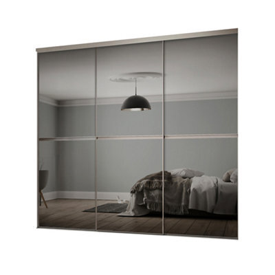 Spacepro Minimalist Mirror Panelled Mirrored Gloss 3 Door Sliding Wardrobe Door Kit (H)2220mm (W)2702mm - image 1